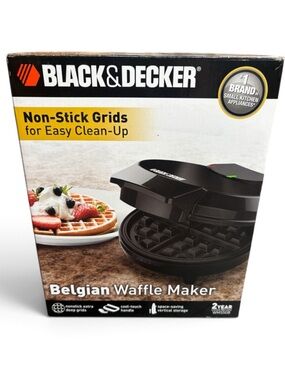 Black & Decker Black Belgian Waffle Maker Non-Stick OPEN BOX